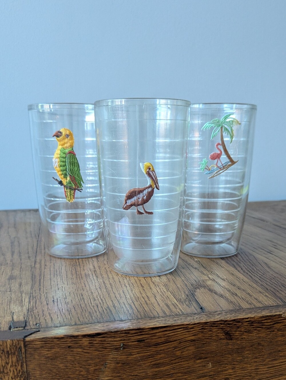 🦜 Parrot Pelican Flamingo Palm Tree Tervis 16 oz Insulated Tumblers Set Of 3